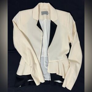 Preen Thornton Bregazzi Quiet Luxury Virgin Wool Peplum Cream Black Blazer